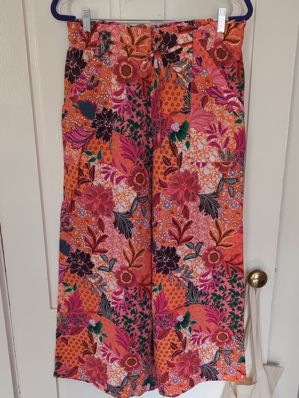 LOFT Floral Wide-Leg Pants in Orange and Pink